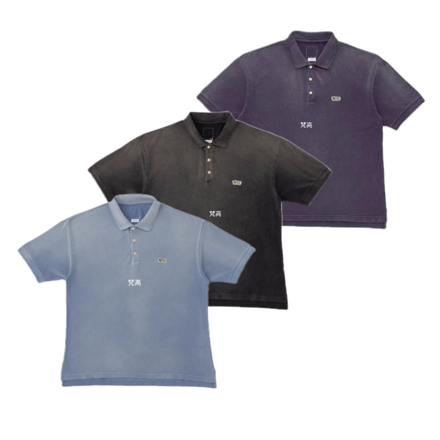 [STOCK] VISVIM1 JUMBO WELLER S|S CARP EMBROIDERED DISTRESSED SHORT-SLEEVED POLO SHIRT 22AW