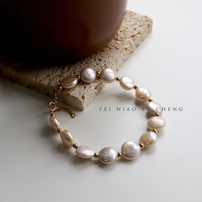 飞鸟屿城/南法小镇原创手工纽扣巴洛克珍珠手链ins风温柔气质手饰