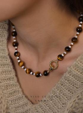 秋日蜜糖虎眼石毛衣链
