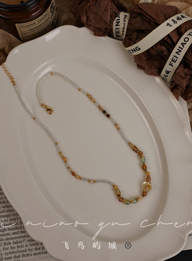 油画小众串珠项链法式复古