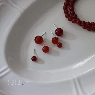 飞鸟屿城经典红玛瑙耳钉新中式贵气高级感耳钉本命年礼物复古气质