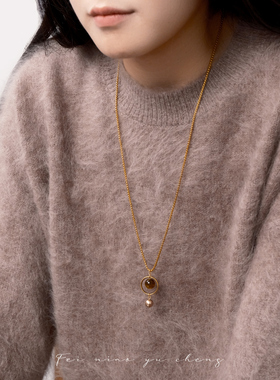 飞鸟屿城「日心说」原创手作简约高级感虎眼石卫衣长款项链毛衣链