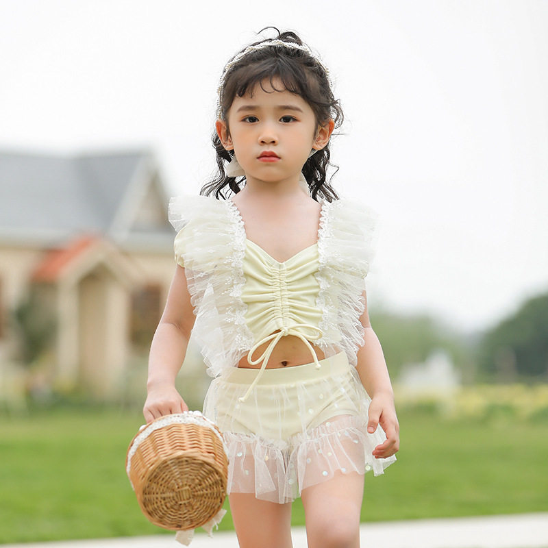 2022儿童泳衣女童中大童小女孩连体小童甜美蕾丝网红温泉度假泳装