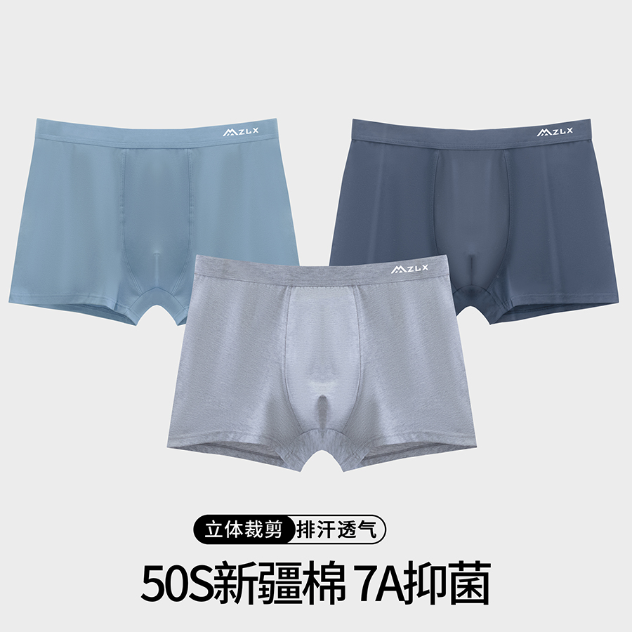（4条装）纯棉新疆棉高品质大码男士内裤四季款透气抗菌平角短裤