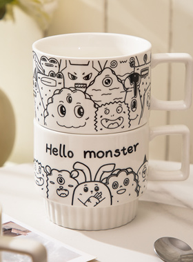 GULI怪兽咖啡杯女早餐马克杯子大容量极简杯子ins办公室陶瓷水杯