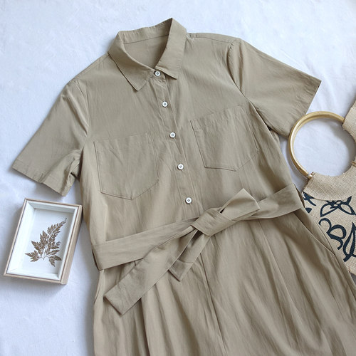 艾娃elva卡其色短袖连体裤