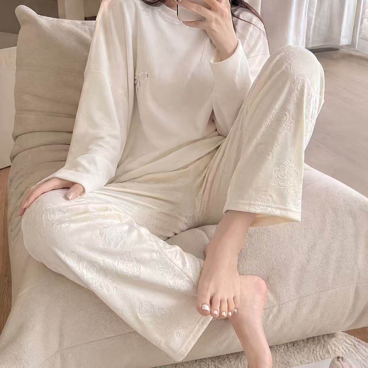 秋冬季新款可外穿女士薄绒睡裤德绒暖暖裤时尚百搭少女显瘦保暖裤