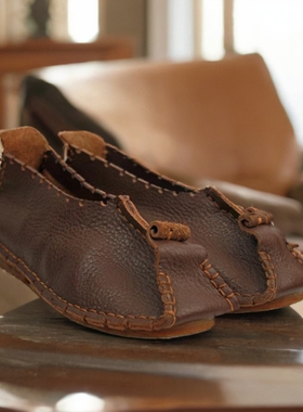 乔皮匠中国风女鞋手工缝制中青年时尚女士休闲鞋中式民族一脚蹬