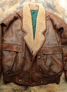 意大利制 早期1970s短款老钱复古主义Bomber羊皮毛一体领皮衣