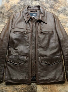 意大利复古都市猎魔人 高定雾面牛皮四袋修身猎装皮衣