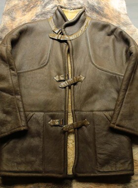 意大利制 早期1970s原始复古主义猎装狮王羊皮毛一体皮衣