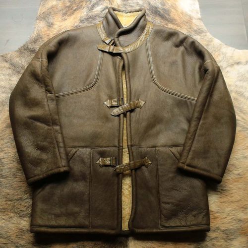 意大利制 早期1970s原始复古主义猎装狮王羊皮毛一体皮衣