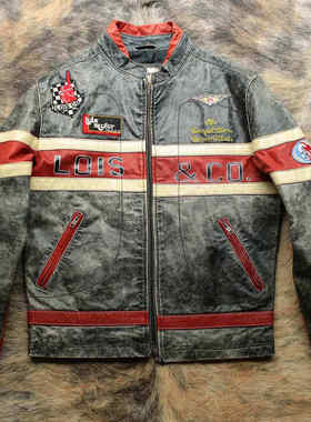 印第安复古人生 早期1990s撞色手绘拼接复古浪人机车皮衣