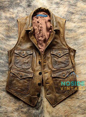 美式传奇宗师RL早期印第安纳瓦霍西部油画做旧牛皮马甲