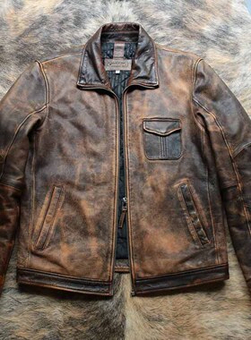 意大利古朴手擦做旧贝克汉姆古铜中世纪油画色彩都市复古机车皮衣