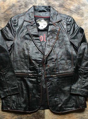 炼狱猎魔人 1990s重度手擦打磨茶芯牛皮颓废西装皮衣