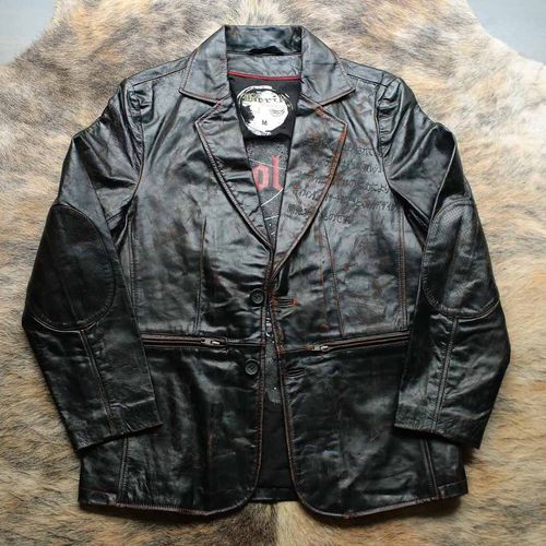 炼狱猎魔人 1990s重度手擦打磨茶芯牛皮颓废西装皮衣