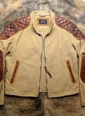 意大利制 早期1990s绗缝手擦做旧牛皮拼接复古毒液机车夹克