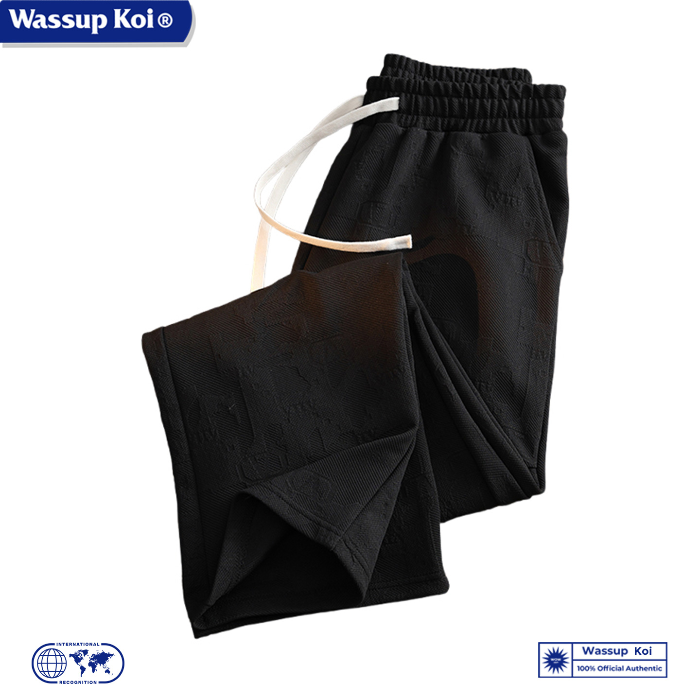 WASSUP KOI联名休闲裤秋季新款潮牌提花垂感褶皱宽松做旧直筒裤子