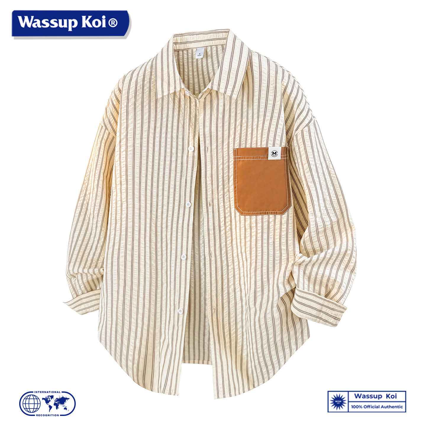 WASSUP KOI联名休闲风条纹衬衫男士长袖翻领宽松透气衬衣上衣服男
