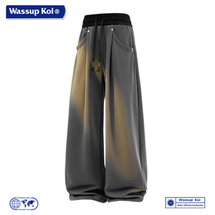 WASSUP KOI联名美式阔腿裤男加绒加厚宽松直筒休闲长裤冬季长裤男