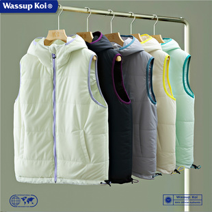 WASSUP KOI联名潮流连帽马甲背心青少年宽松无袖保暖外套冬季多色