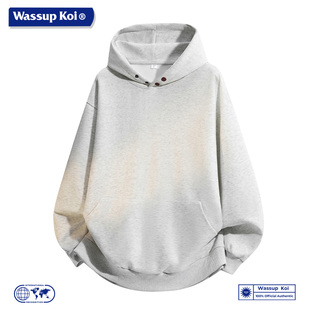 WASSUP KOI联名美式潮牌连帽卫衣男款秋季宽松休闲百搭纽扣上衣男