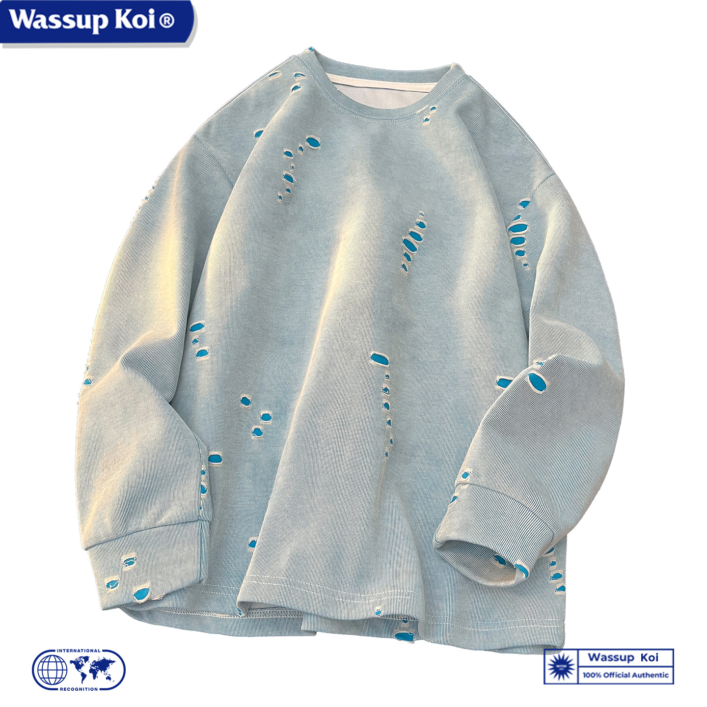 WASSUP KOI联名不规则破洞设计感卫衣男秋季复古重磅长袖痞帅上衣