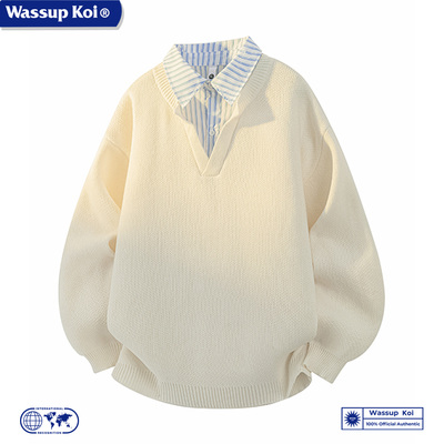WASSUPKOI韩版假两件衬衫领毛衣