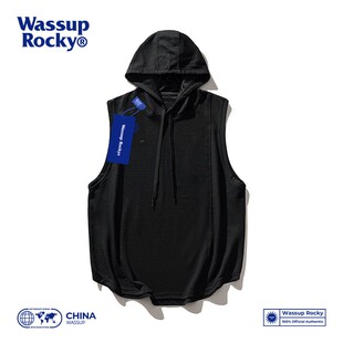 连帽篮球背心夏季 无袖 潮牌纯色情侣坎肩运动T恤 Rocky美式 Wassup