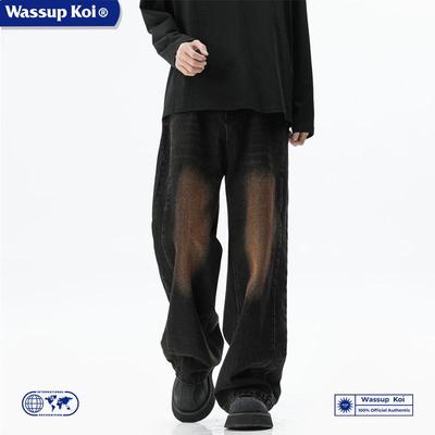WASSUPKOI复古水洗做旧牛仔裤男