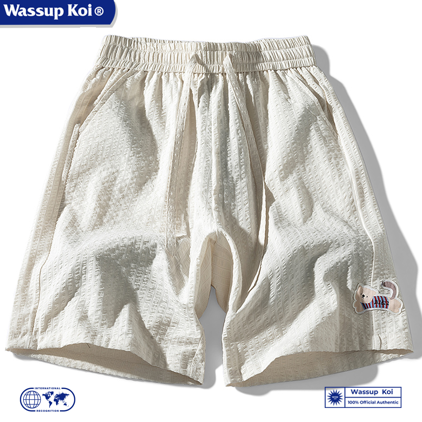 WASSUP KOI联名美式小狗刺绣冰丝短裤夏季潮牌宽松休闲阔腿五分裤