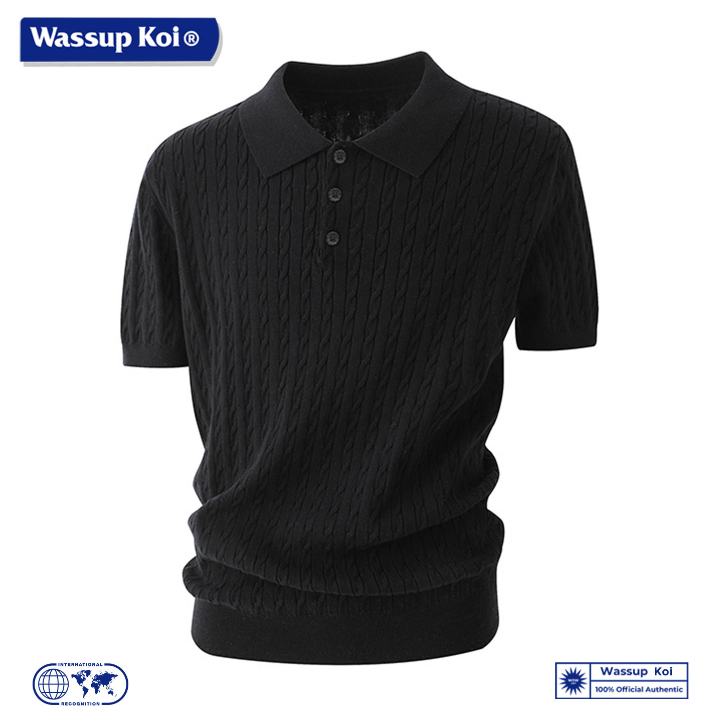 WASSUP koi联名老钱风麻花针织T恤美式弹力修身百搭高级痞帅上衣