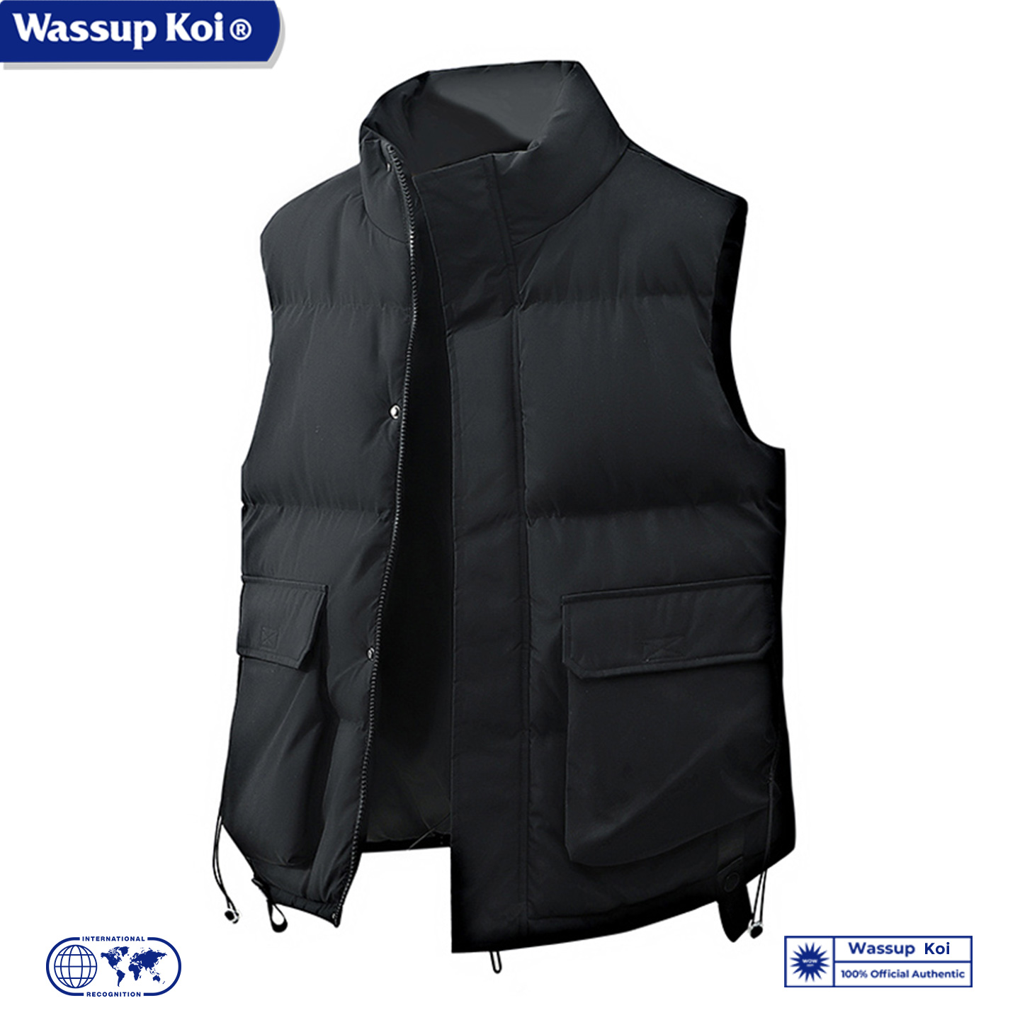 WASSUP KOI联名潮牌立领羽绒棉马甲男秋冬季宽松简约加厚坎肩外套