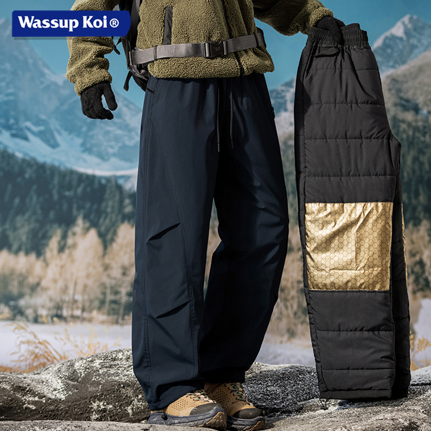 WASSUP户外运动风加厚保暖直筒裤