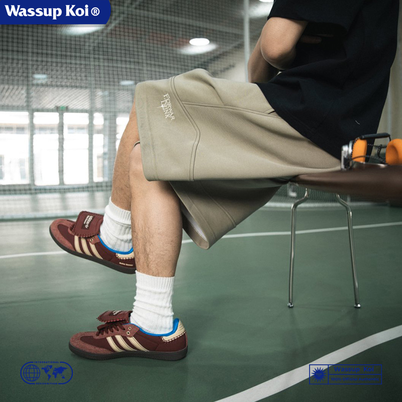 WASSUPKOI美式复古刺绣运动短裤