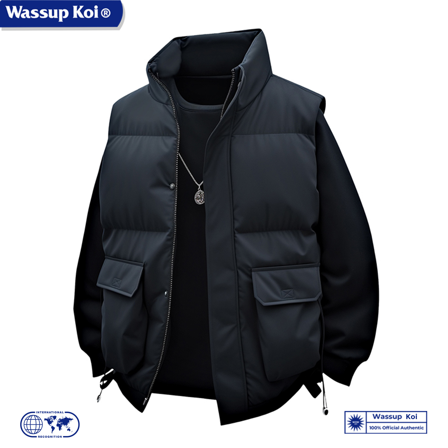 WASSUPKOI潮牌立领羽绒棉马甲男