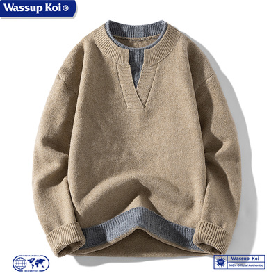 WASSUPKOI复古V领假两件毛衣男