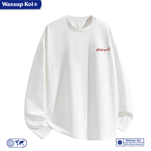 WASSUP KOI联名秋季时尚长袖T恤重磅迪桑麻宽松休闲圆领印花上衣