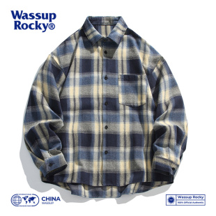 宽松长袖 男春秋设计感时尚 衬衣 ROCKY港风复古撞色格子衬衫 WASSUP