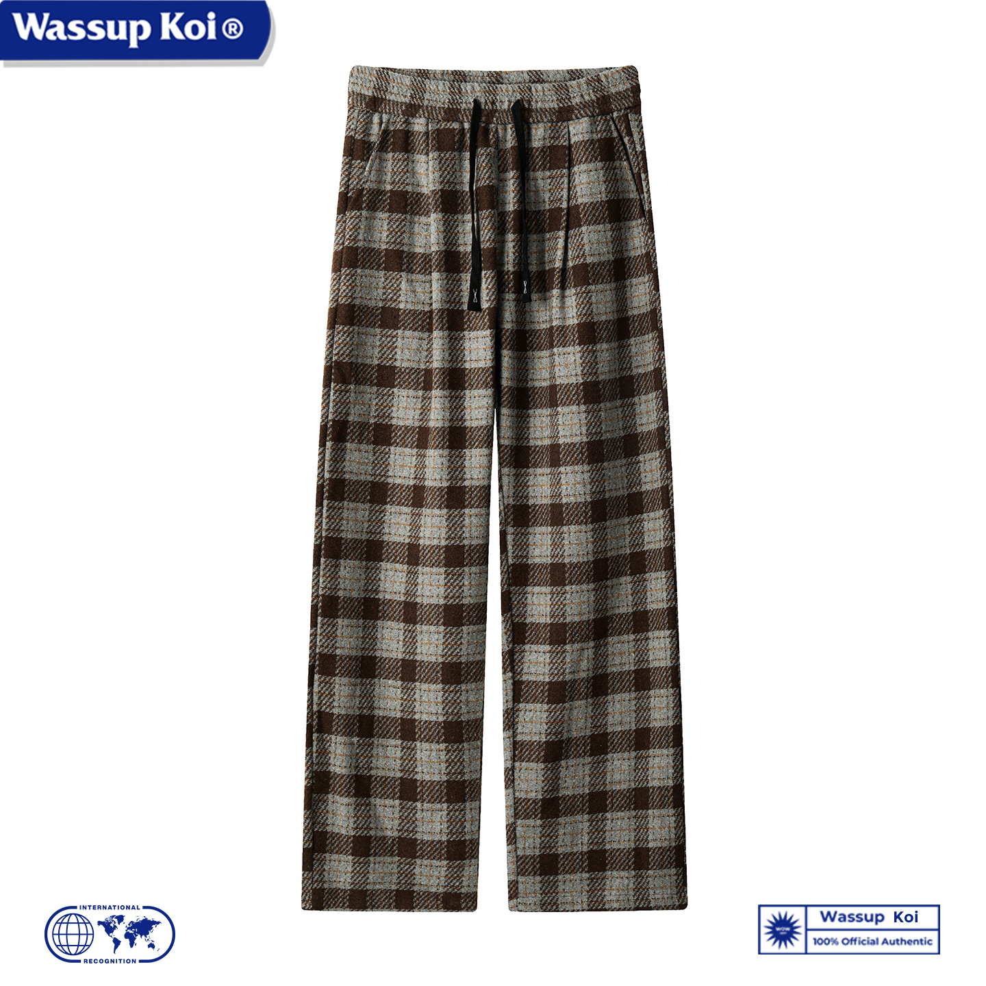 WASSUP KOI联名日系复古格子撞色毛呢裤子男宽松直筒阔腿裤休闲裤