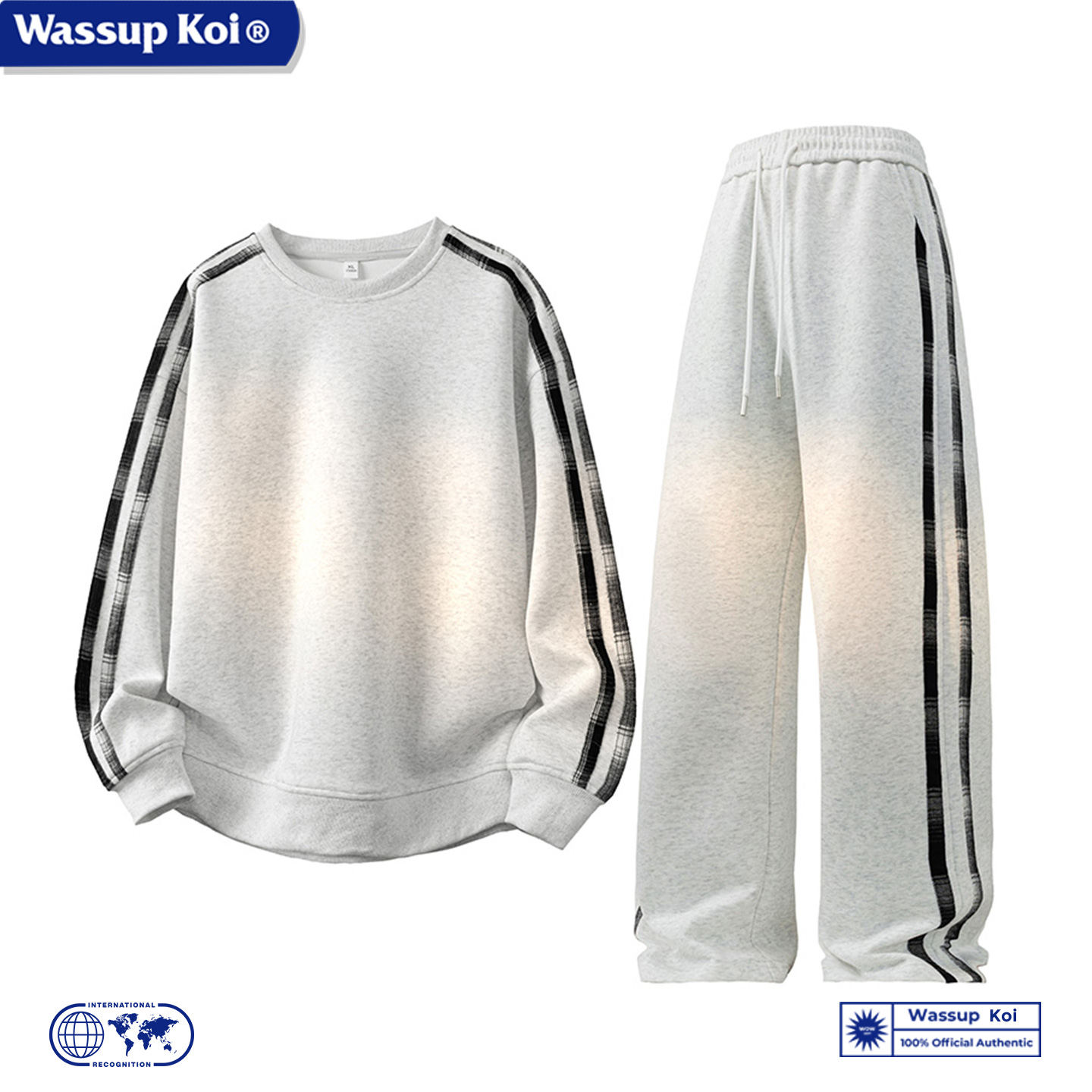 WASSUP KOI极简休闲条纹拼接卫衣套装男装一套春秋宽松运动两件套