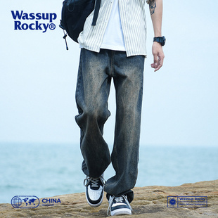 潮流休闲百搭阔腿长裤 男秋冬季 高街复古直筒宽松牛仔裤 WASSUP美式