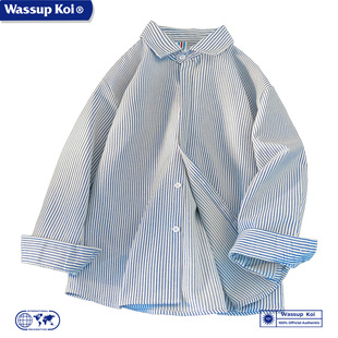 WASSUP KOI联名日系复古条纹衬衫男vintage上衣秋季休闲衬衣外套