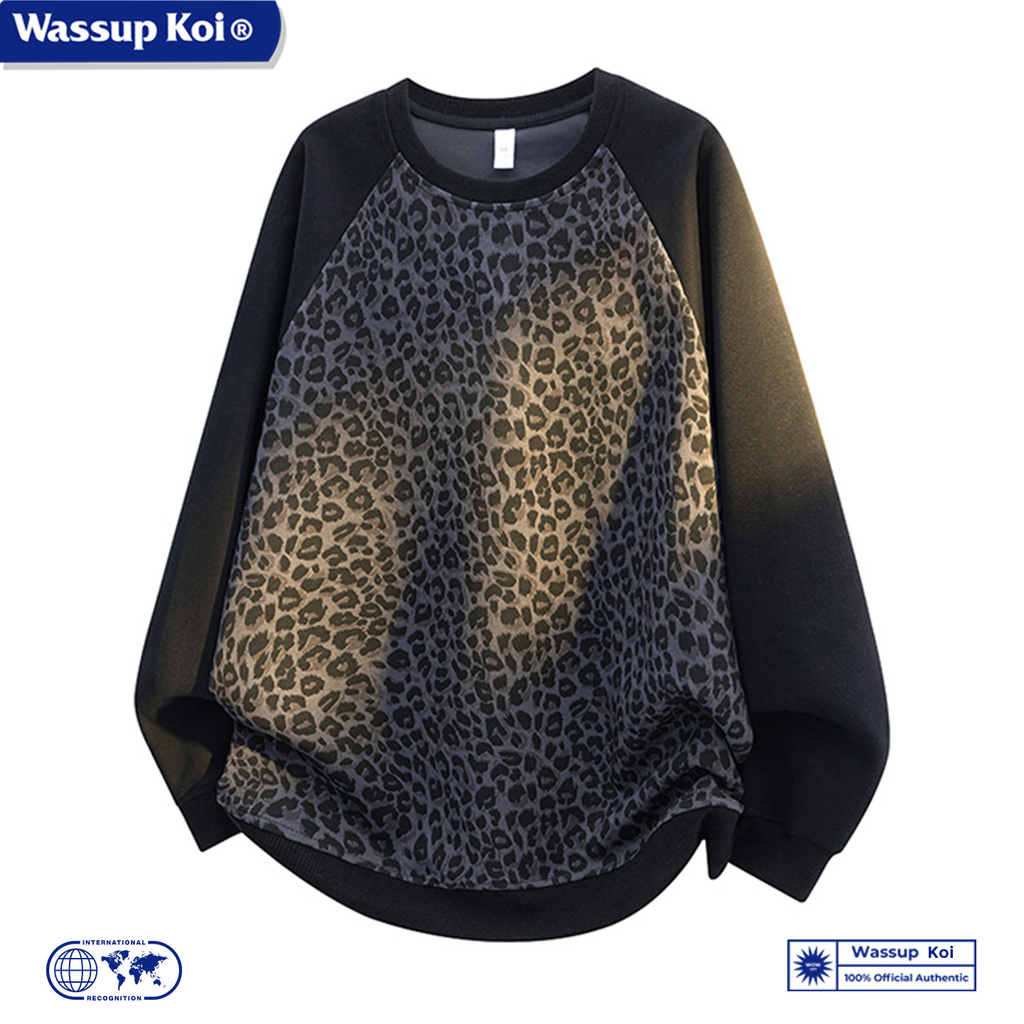 WASSUP KOI联名美式豹纹卫衣男女秋季2025新款宽松拼接上衣打底衫