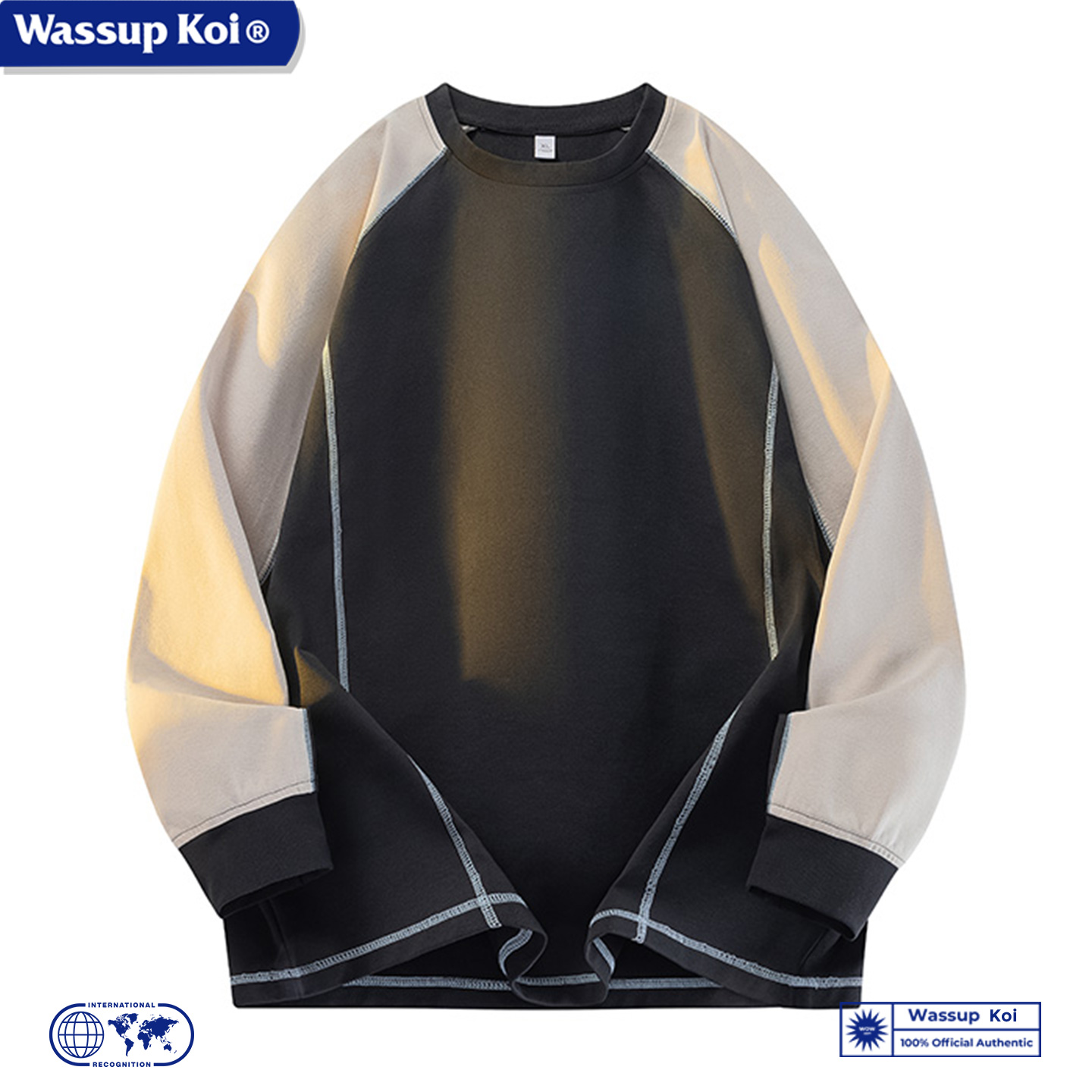 WASSUP KOI联名美式复古撞色卫衣长袖T恤男女春秋宽松百搭打底衫