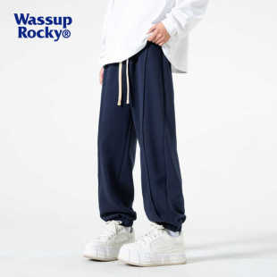 男生直筒垂感阔腿运动长裤 重磅宽松抽绳卫裤 子 ROCKY春秋款 WASSUP