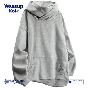 WASSUP KOI潮牌社恐防风卫衣外套男重磅美式休闲设计感宽松连帽衫