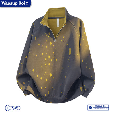 WASSUP KOI联名美式半拉链立领卫衣秋季半开襟破洞设计感小众上衣