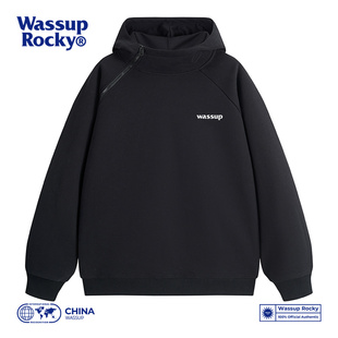 WASSUP秋冬季潮流简约纯色斜拉链连帽卫衣男潮牌高街宽松百搭上衣